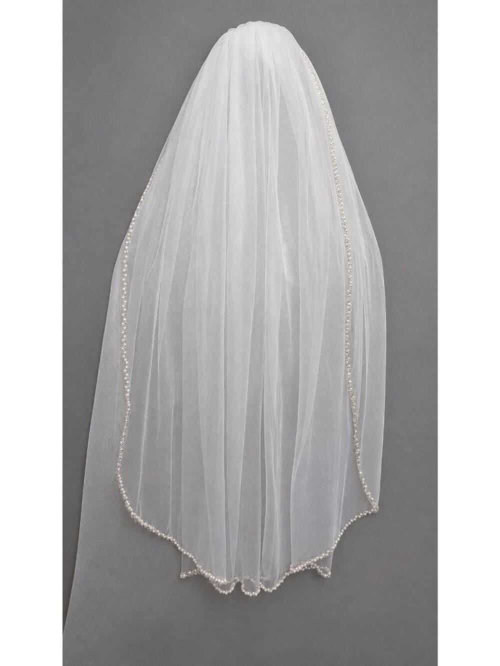 39” Pearl & Silver-Lined Beaded Edge Bridal Wedding Veil – Single Tier with Meta